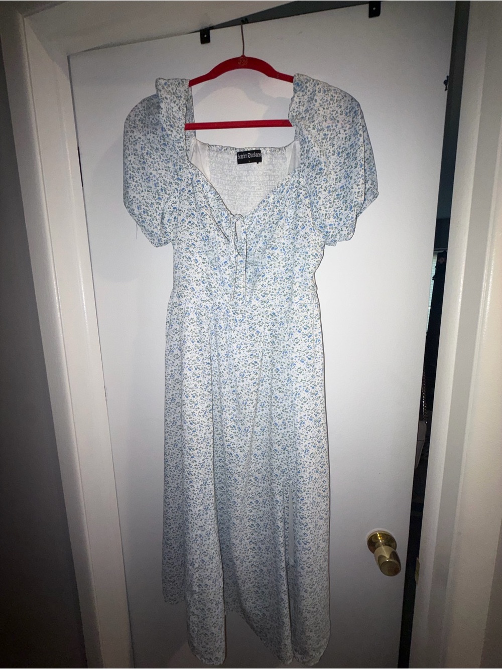 Milkmaid style sundress in blue and cream